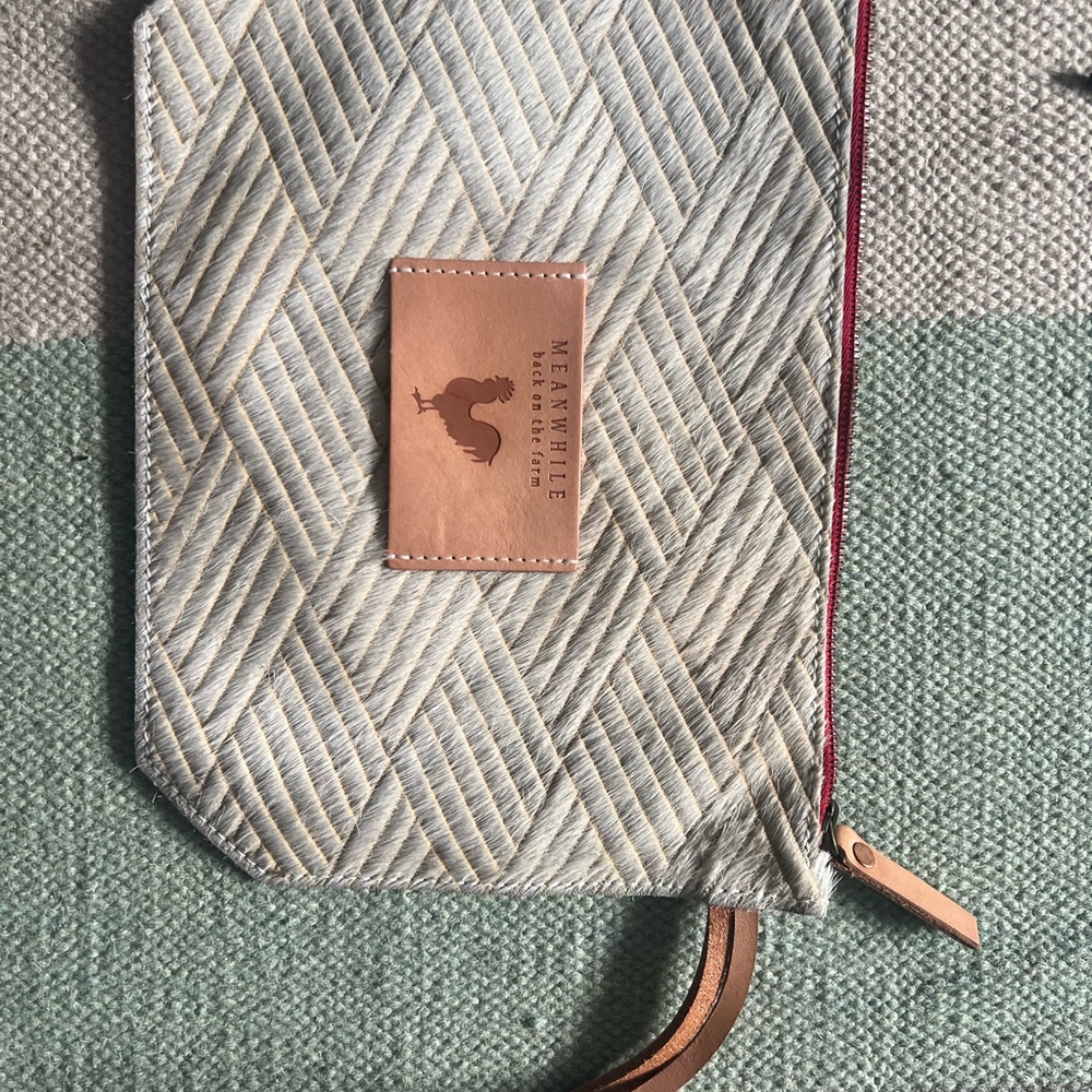 Meanwhile Back on the Farm cream calf hair zip pouch